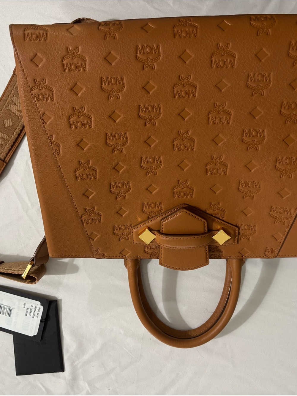 MCM Cognac Visetos Embossed Leather Tote with Wallet - Picture 2 of 12